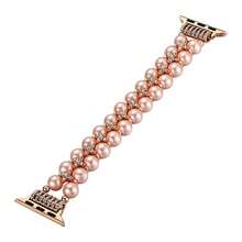 Pulsera de joyería con cuentas - Pulsera de perlas y diamantes de doble hilera + circonita cúbica de doble hilera compatible con Apple Watch 38 mm 40 mm 41 mm 42 mm 44 mm 45 mm 46 mm 49 mm S10/11-42 mm - Correa elástica para mujer - Diseño sencillo, elegante, moderno y brillante de perlas y diamantes - Cuerda cómoda, ligera y duradera - Se adapta a muñecas de 14 a 16 cm de circunferencia - Accesorio de correa de repuesto - 45mm - Ver 4