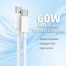 1/3/5pcs 60W Fast Charging 100cm/3.3FT Charging Cable Data Cable Charging Adapter Cable, Compatible With IPhone 17/16/15 Series, S26/25 Series, Charging Cable - 白色 - 查看 1
