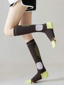 1/4 Pair Random Women Multicolor Striped Comfortable Soft Yoga Pilates Running Jumping Rope Fitness Knee High Compression Sports Socks - Multicolor - View 9