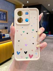 1 ốp điện thoại thời trang chất liệu TPU Android nguyên chất, họa tiết nhiều trái tim mini, bảo vệ ống kính, dày chống rơi, chống vân tay, màu be cát kim cương, tương thích với iPhone/HONOR/ - Màu be - Xem 1