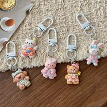 5pcs Plaid Skirt Animal Charms, Cartoon Animal Resin Accessories, Durable Keychain With Lobster Clasp, Decorative Birthday Gift Card Holder Keychain Set, Suitable For Bags And Car Keys - Plaid Skirt Animal Pendant - View 5