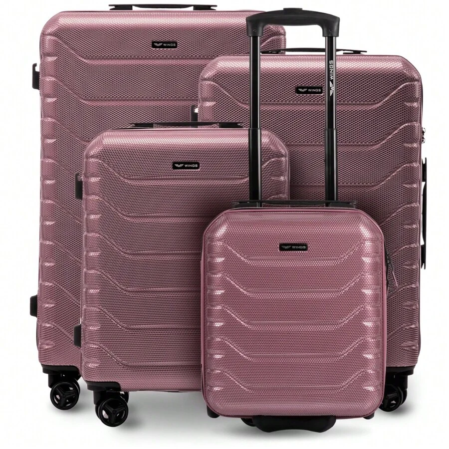 W WINGS TSA Lock Luggage Set 3 Or 4 Or Suitcase To Choose 14" 16" 20" 24" 28" Travel Luggage Polycarbonate Hard Shell, Telescopic Handle, 360 Wheels ROSE GOLD