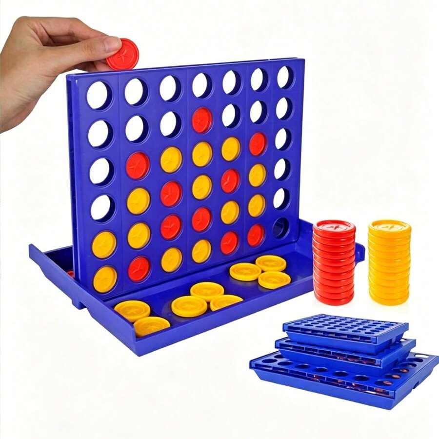 1套 Connect 4 經典四子棋策略遊戲，家庭聚會桌上遊戲，互動多人對戰益智遊戲，適合旅行與露營，快速組裝與收納，競技對戰遊戲，完美適用於居家聚會、節日娛樂與趣味玩法
