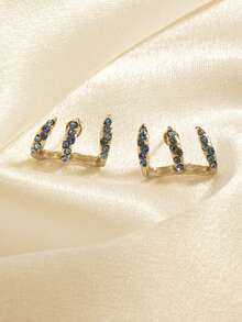 1 Pair Niche Design 3-Prong Ear Clips, High-End Minimalist Curved Arc High-Quality Stud Earrings - Baby Blue - View 3