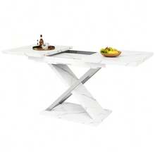 Extendable Dining Table (118-157*75cm), Kitchen/Living Room Table, Side Table, Extends From 118 To 157 Cm Thanks To An Integrated Extension Leaf, Dining Table With Crossed Legs - 白色 - 查看 8