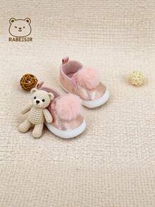 RABEISIR Cute Plush Ball Infant Flat Shoes, Infant Toddler Shoes, Rabbit Design, Suitable For Indoor & Party, All Season - Pink - View 11