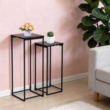 2Pcs Black Metal Plant Stand Set, Waterproof Rustproof Square Display Riser Shelves For Home Wedding Store Decor - Black - View 9