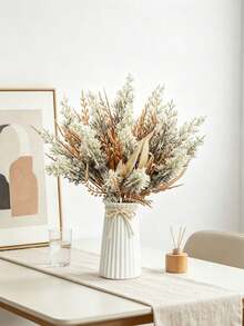 1pc Bohemian Style Artificial Reed & Willow Leaf Bundle, Suitable For Wedding, Tabletop Decor, Bridal Styling, Home Decor, Event Decor, Outdoor Decor, Holiday Decor, Valentine's Day Gift, DIY Floral Arrangement - Grey - View 2