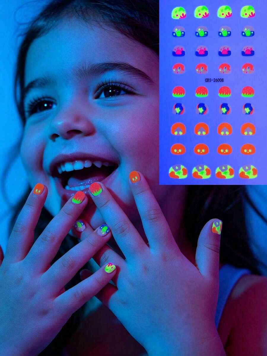 1 buah Stiker Seni Kuku Fluorescent Kartun Makanan Penutup, Desain Kartun Makanan Penutup Berwarna-warni, Mudah Menciptakan Gaya Seni Kuku yang Segar dan Lucu untuk Anak-anak, Cocok untuk Pesta Ulang Tahun, Dekorasi Sehari-hari, dan Lainnya