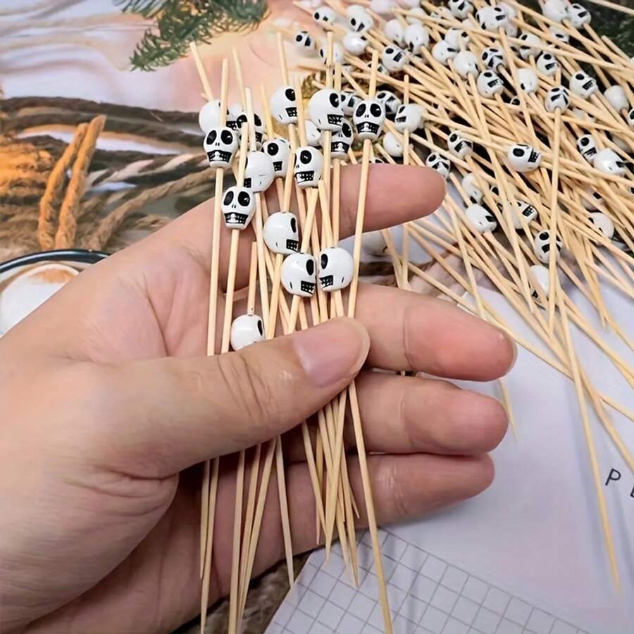 300/200/100/50/25/5支 白色骷髏竹籤 Honbay 骷髏水果叉 節日派對水果串飾裝飾禮品,適用於水果、食物、漢堡固定、蛋糕、三明治、飲品裝飾棒,適合婚禮、生日、萬聖節、派對 - 查看 1