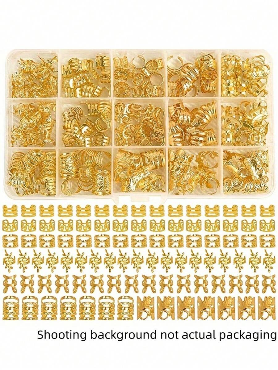 210件髮飾珠子髮圈編髮環 合金髮飾吊墜 適用於髒辮編髮 可調節金屬編髮配件 髮夾