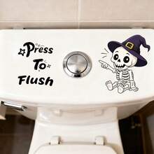 1/4pcs Halloween Cartoon Ghost Push-Down Flush Indicator Toilet Sticker, Removable Self-Adhesive Waterproof PVC Sticker, Suitable For Bathrooms, Toilets, Tank Covers, Or Home Decor - Toilet Stickers - View 4