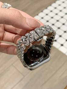 MAPUCE 1件裝高級Y型水鑽金屬錶帶，相容於Apple Watch 38/40/41/42/44/45/46/49mm，適用於Apple Watch Series Ultra/SE/11/10/9/8/7/6/5/4/3/2/1，長度可調，操作簡單方便，時尚小配件女款錶帶（僅含錶帶，不含手錶） - 銀色 - 查看 4
