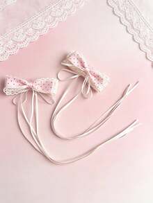 2PCS Lace Polka Dot Ribbon Banana Clips, Pure & Sweet Style Side Banana Hair Clips, Suitable For Birthday Parties, Party Outfits, Daily Wear, Back To School Gifts, Wedding Season Hair Accessories Hair Clips Banana Clips - Multicolor - View 9