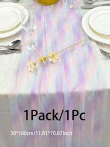 1pc Dreamy Rainbow Sheer Table Runner, Luxury Pink To Blue Gradient Polyester Fabric, Wrinkled Water Ripple Pattern, Macaron Gradient Design, Suitable For Wedding, Holiday, Coffee Table And Kitchen Decor, Wedding, Bridal Shower Decor, Room Decor, Home Decor, Wedding Decor, Photography Backdrop, All Seasons - Multicolor - View 11