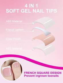 Misscheering 150pcs/Box Short Square Nude French Soft Gel Press-On Toenails, 15 Sizes Thick Full Coverage Pre-Designed Acrylic Toenail Extensions, Reusable Fake Toenails For Women's Daily DIY Foot Nail Salon - Coral Pink - View 6