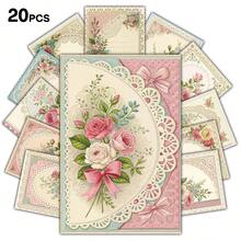 20pcs Vintage Lace Floral Aesthetic Wall Collage Kit, Small Posters For For Home Room Decor, Retro Lace Rose Teen Dorm Photo Wall Art Decor, Postcards, Perfect For Scrapbooking & Crafting - A - View 3