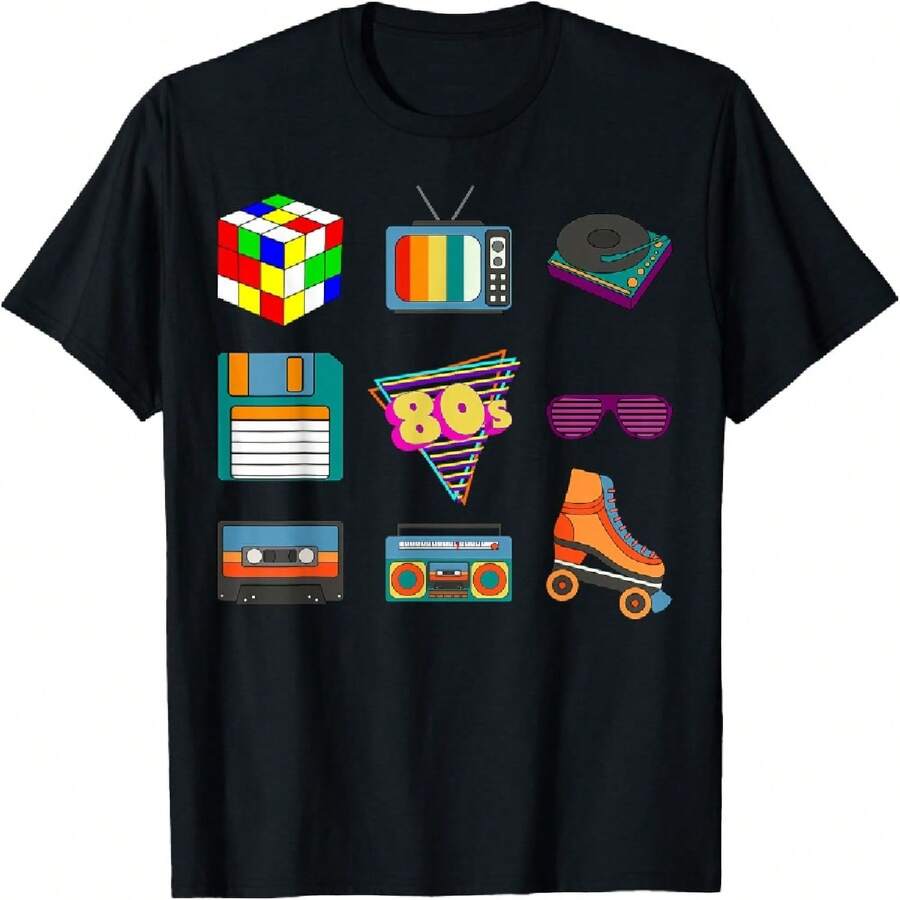 80's Retro Fashion Throwback Culture Disco Music Party Lover Short Sleeve T-Shirt - Black - View 1