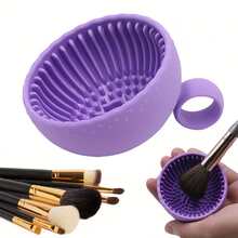 1pc Odorless Brush Cleaning Pad With Brush Cleaning Mat, Silicone Makeup Brush Cleaning Bowl, Suitable For Eyebrow, Foundation, Blush, Face And Eye Brushes - Multicolor - View 4