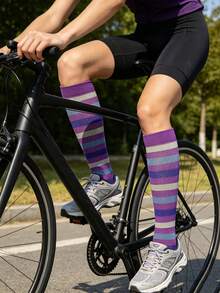 5/1 Pairs Unisex Multi-Color Striped Professional Sports Compression Socks Suitable For Running, Cycling, Hiking, And Long Standing - Multicolor - View 4