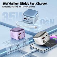 35W GaN 充电器，内置 Type-C 数据线，快充适配器，USB A+C 双端口墙式充电器，兼容 、手表、耳机、平板电脑、系列手机适配器 - 查看 4