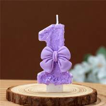 1 pièce Bougie chiffre, Bougie d'anniversaire avec nœud papillon, Décoration de fête à paillettes violettes, Convient pour les fêtes d'anniversaire, les fêtes de vacances, les fêtes à thème et diverses autres occasions - violet pur - Voir 3