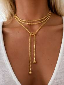 1pc Fashion Casual Minimalist Multi-Layer Wrap Long Necklace For Women, Suitable For Daily Wear, Date, Party, Vacation, Travel, Ideal Gift For Girlfriend And Mom - Yellow Gold - View 1