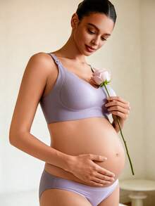 Hart & Haze Maternity Nursing Bra, Wireless, Anti-Sagging, Postpartum Breastfeeding Bra With Clip-Open Design - Mauve Purple - View 4