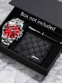 3-Piece Men's Gift Set: Watch, Wallet And Pen – Men's Business Gift - Silver - View 1
