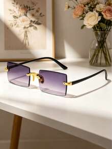 5 Pairs Rectangular Frameless Gradient Color Fashion Glasses, Minimalist Fashionable Glasses Suitable For Outdoor Travel, Parties And Gatherings - Multicolor - View 2