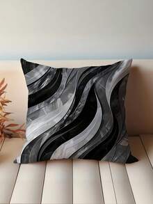 17.7"X17.7" Modern Geometric Throw Pillow Cover, Black & White Striped Dotted Grid Swirl Pattern, Zippered, Machine Washable, Woven Polyester, Available In 1pc/2pcs/4pcs (Pillow Insert Not Included) - Black - View 12