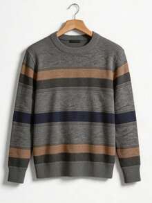Men's Knitted Sweater, Round Neck, Long Sleeves, Premium Wool, Basic And Comfortable Winter Clothing - Listra Chumbo - 查看 1