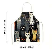 1 pièce Tablier imprimé chat empilé de style dessin animé - Design sans manches, coupe durable et confortable, avec motifs de chats multicolores noir, blanc et orange, convient pour la cuisine, la cuisson et le nettoyage de la maison, le nettoyage ménager, le tablier de ménage, l'uniforme de maison, le tablier de jardinage peint à la main fait main, cadeau de vacances amusant - Multicolore - Voir 13