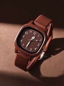 1 Set/1 Piece Women's Three-Color Square Dial Silicone Quartz Watch Set - Versatile Casual Accessory & Birthday Gift - Brown - View 2