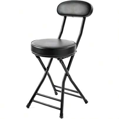 Taburete plegable acolchado acolchado, taburete de bar plegable, 18 pulgadas de altura negra, taburete portátil resistente con capacidad de 300 libras para cocina, sala de estar, jardín