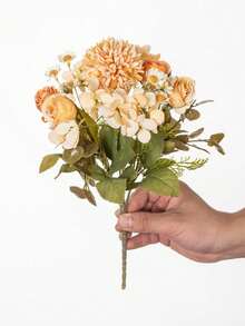 1 pezzo profumo di ortensie artificiali in seta, peonie e rose finte, adatto per decorazioni primaverili e autunnali, vasi da matrimonio, può essere utilizzato per la casa, il ristorante, la camera da letto, la cucina, la decorazione della stanza, forniture per feste di compleanno e vacanze, decorazione da giardino esterno - Giallo - Visualizzare 4