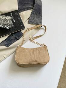 Mini Minimalist Chain Strap Solid Color Floral Pattern Shoulder Bag (Floral Position Randomly Varies) - Purple - View 9