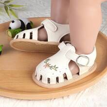 1 Pair Girls Embroidered Printed Hook & Loop Design Flat Sandals Princess Shoes, Suitable For Spring, Autumn And Summer - White - View 10
