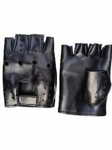 1 Pair Half-Finger Motorcycle Leather Gloves - Black - View 4