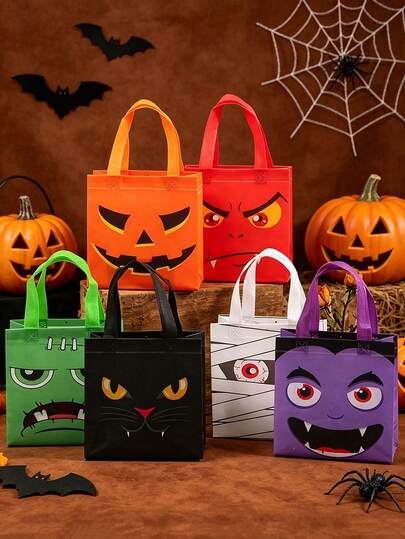 8/16 piezas Bolsas de regalo con temática de Halloween con asas - Diseños de fantasmas aterradores, calabazas, arañas, bolsas de embalaje de regalo reutilizables de tela no tejida para Trick or Treat, para recuerdos de fiestas de terror y decoraciones festivas, decoración de Halloween