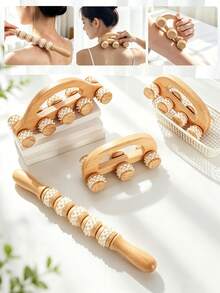 1pc Multi-Specification 6-Wheel/8-Wheel/10-Wheel Wooden Massage Roller, Smooth Polished Bur-Free Natural Wood Handheld Roller Massager For Full Body Muscle Relaxation, Suitable For Shoulder, Neck, Waist, Back, Legs, Home SPA / Yoga / Post-Workout Soothing Tool - Roller Massage - View 2