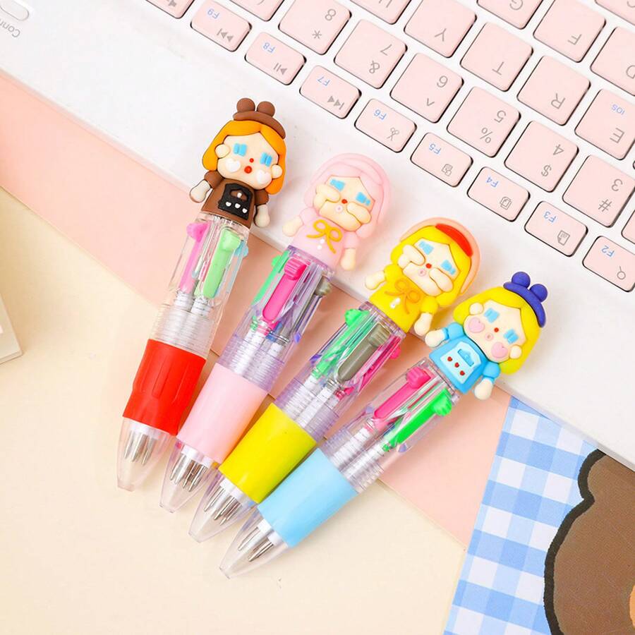 6pcs Cute Cartoon 4 Color Retractable Ballpoint Pen Mini Kawaii Design 4 In 1 Multicolor Smooth Writing Oil Pen For Teens Gift Reward Back To School Supplies School Prize Student Learning Stationery - Kuwa Four-color Pen - View 1
