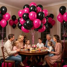 Black And Red Party Balloon Set, Includes 50pcs 10-Inch New Magenta And Matte Black Latex Balloons, Randomly Matched Ribbons For Customizable Combinations, Perfect For Birthday, Theme Party, Shower, Wedding, Valentine's Day, Proposal Engagement, Anniversary, Prom, Gender Reveal Decoration And Other Important Holiday Indoor/Outdoor Photography Props And Decor - Black and Red - View 4
