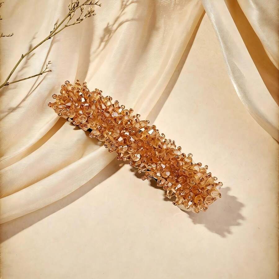 A Handmade, Colorful, Beaded Crystal Hairpin – An Elegant, Everyday Hair Accessory. - Apricot - View 1