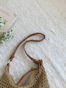 2026 New Woven Bag For Women, Fashion Hollow Breathable Versatile Crossbody Bag, Large Capacity Vacation Beach Shoulder Bag - Khaki - View 4
