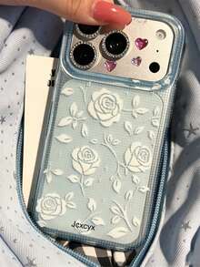 1 Stück süße Rosenblumen Gittermuster Handyhülle kompatibel mit iPhone 17 Pro Max 17 Pro 17 16 Pro Max 16 Pro 16 15 Pro Max 15 Pro 15 14 Pro Max 14 Pro 14 13 12 11 Ästhetik klare blaue stoßfeste Schutzrückseite - Blau - Übersicht 1
