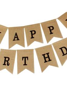 HAPPY BIRTHDAY Cream White Linen Double-Striped Swallowtail Bunting Banner, INS Minimalist Style Birthday Party Decoration, Suitable For Baby's First Birthday, Children's And Adult Birthday Parties, All-Scene Use, Outdoor Camping, Home, Store, Photo Backdrop, Faux Linen Triangular Flags - Happy Birthday (Dark Brown) - View 2