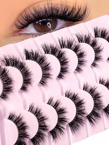 New 7 Pairs Transparent False Eyelashes, Faux Mink Cat Eye Lashes, Natural 8D Fluffy Curly Thick False Eyelashes, Makeup Travel Essentials - 交叉款 - 查看 2