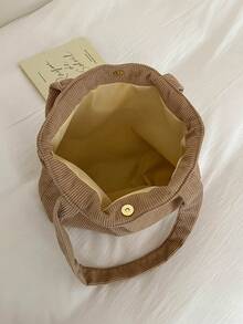 Corduroy Solid Color Shoulder Tote Bag - Khaki - View 11
