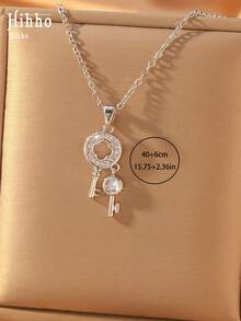Hihho 1 pieza Collar con colgante de llave, diseño único totalmente incrustado de circonita, exquisito y encantador collar de acero inoxidable para mujer, adecuado para viajes, citas, uso diario, regalo de decoración para vacaciones - llave - Ver 7